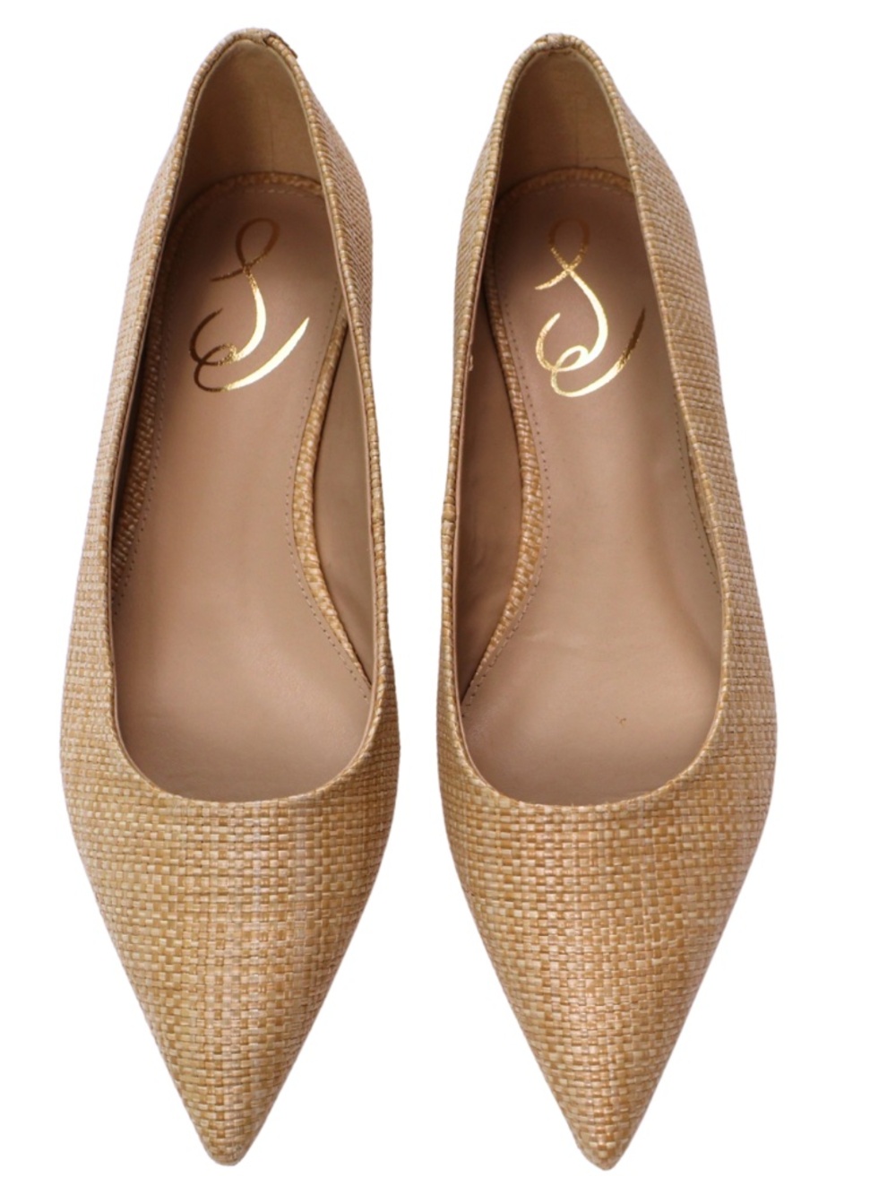 Sam Edelman Womens 6.5 Woven Pointed Toe Ballet Flats Tan Raffia Neutral Shoes